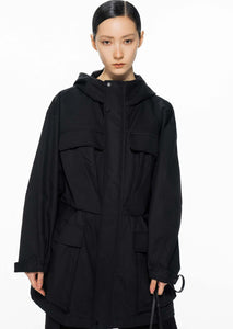 Coat / JNBY Loose Fit Large Pocket H-Line Hooded Trench Coat