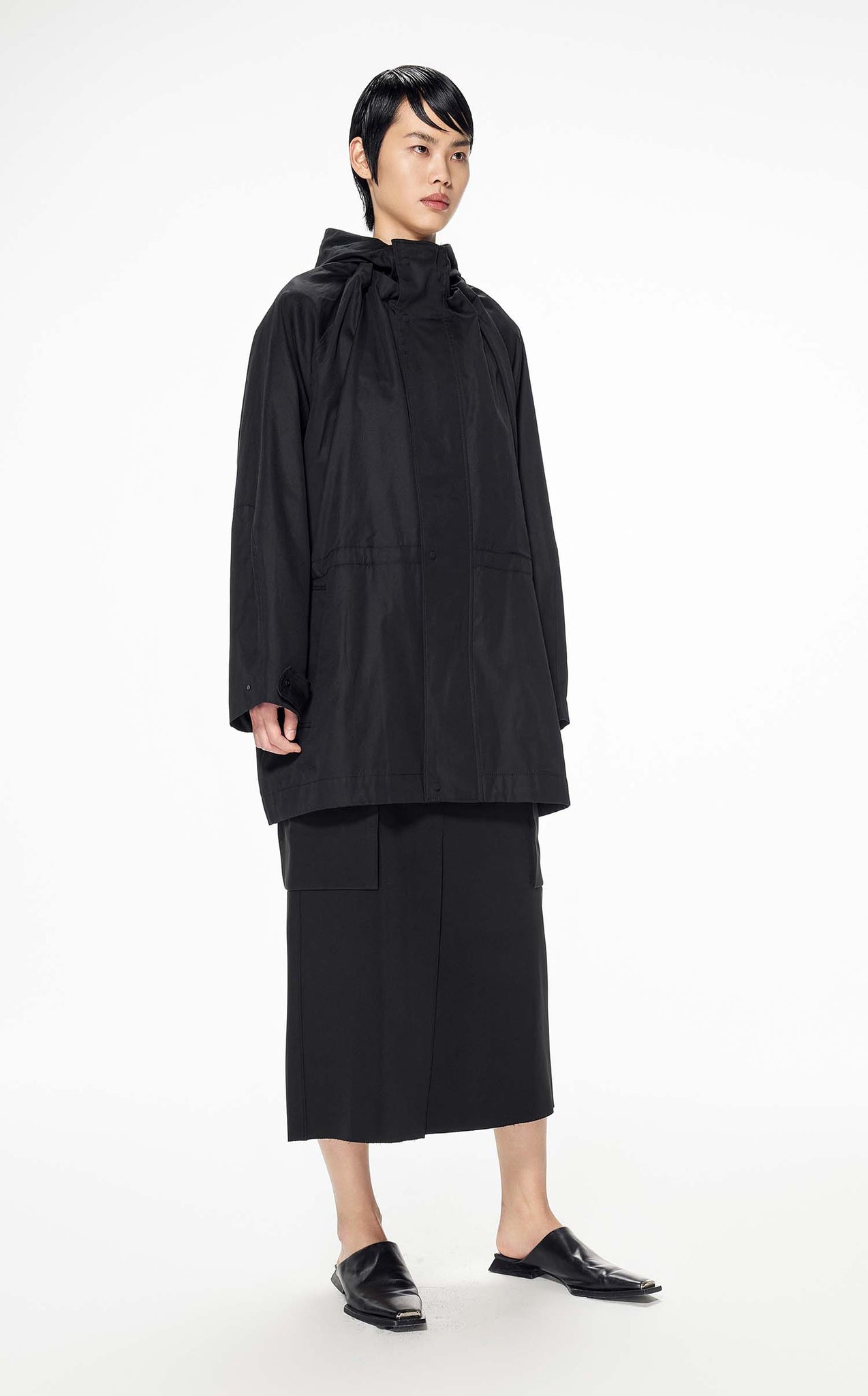 Coat / JNBY Loose Fit H-Line Hooded Trench Coat