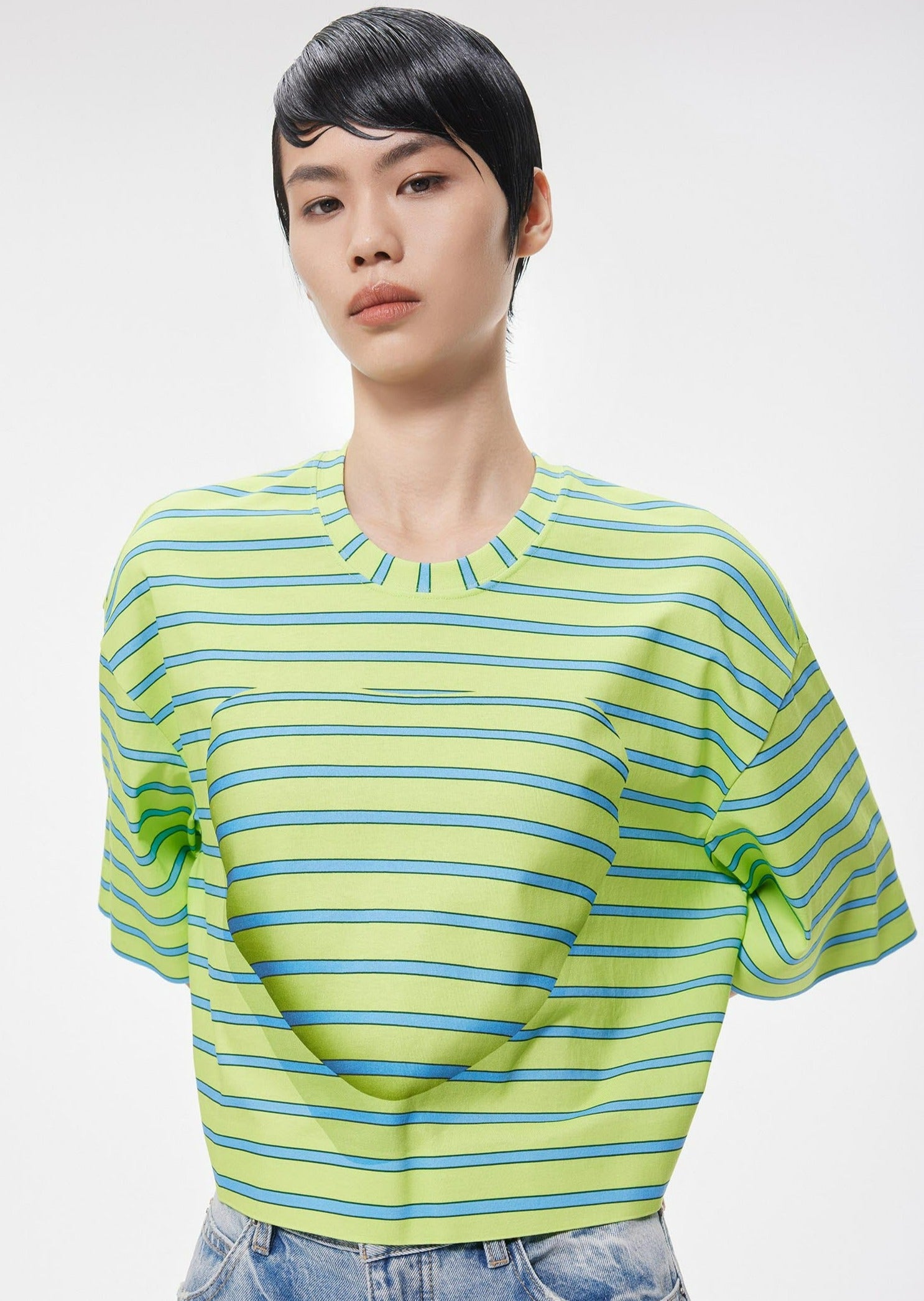 T-Shirt / JNBY Loose Fit Stripped H-Line Cotton T-Shirt