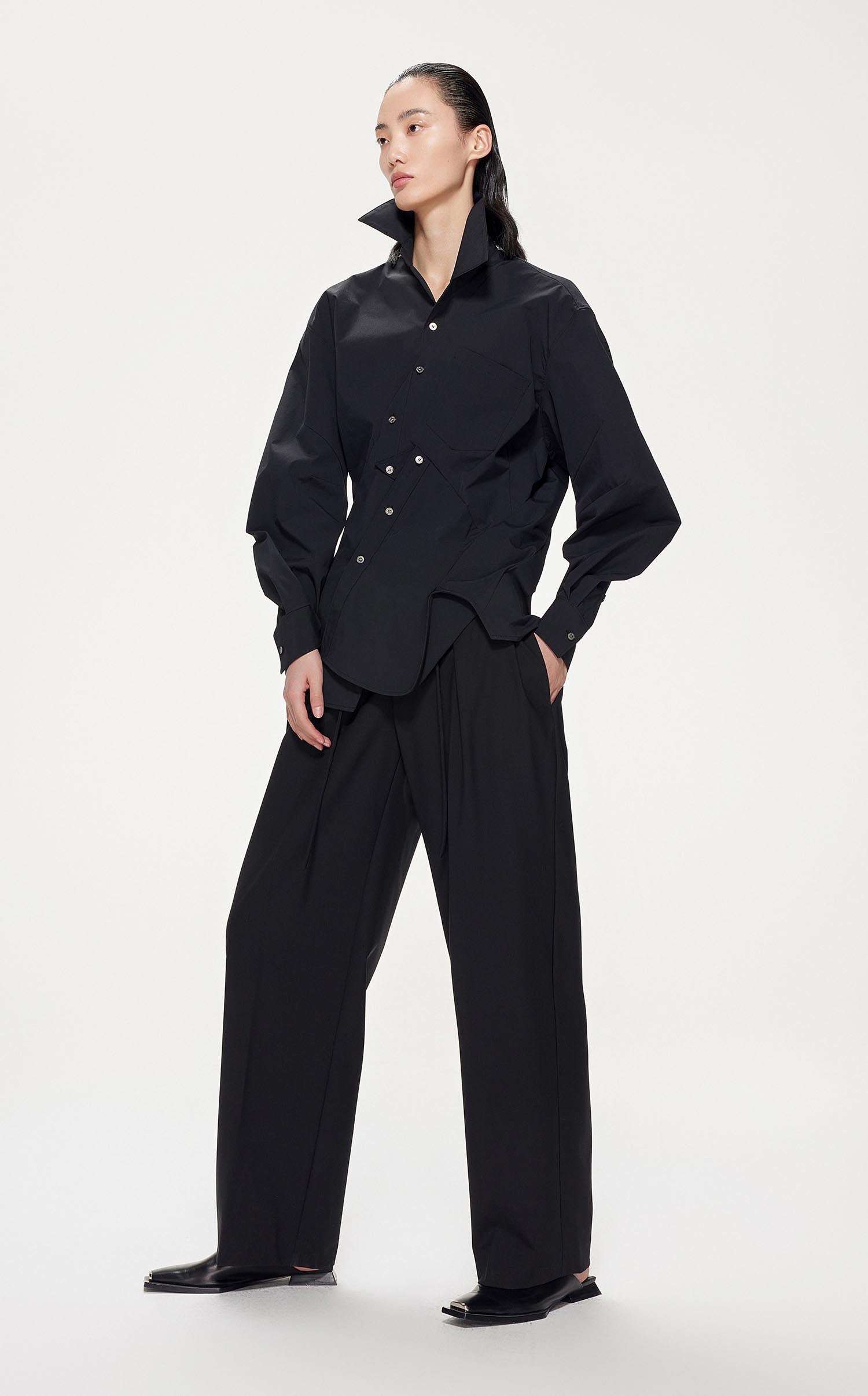 Shirts / JNBY Loose Fit Asymmetric Turndown CollarLong Sleeve Shirt