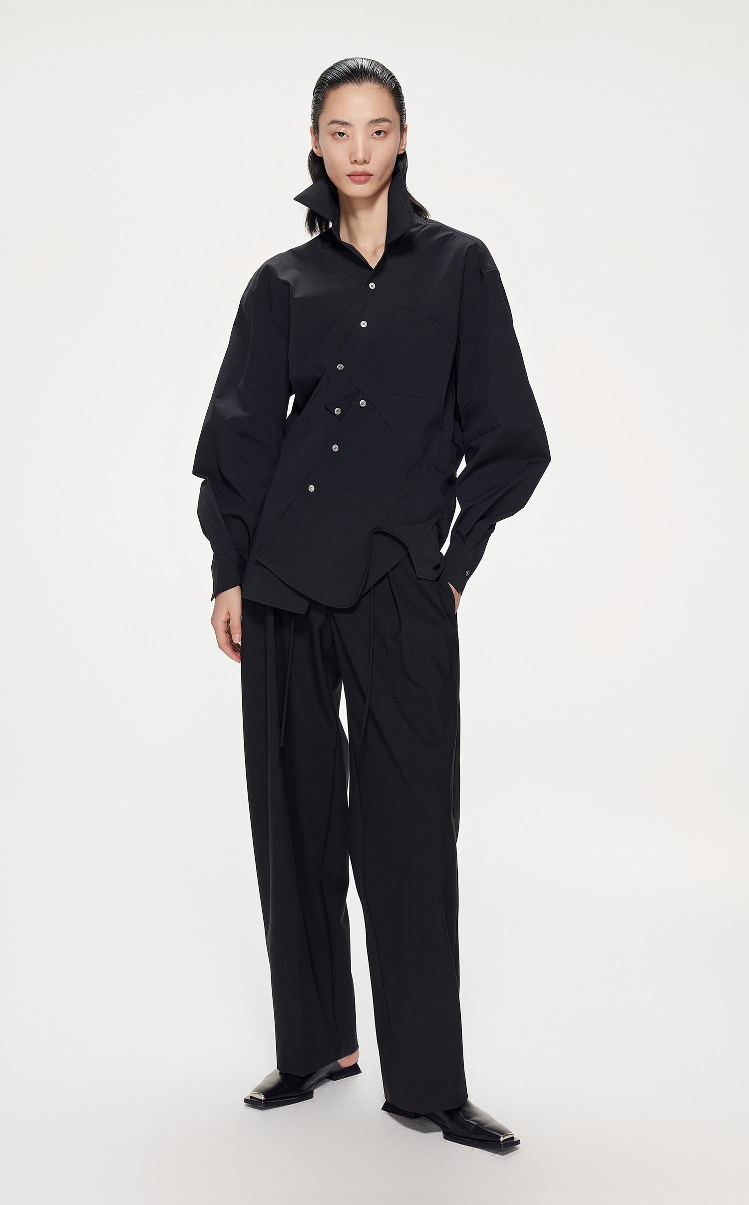 Shirts / JNBY Loose Fit Asymmetric Turndown CollarLong Sleeve Shirt