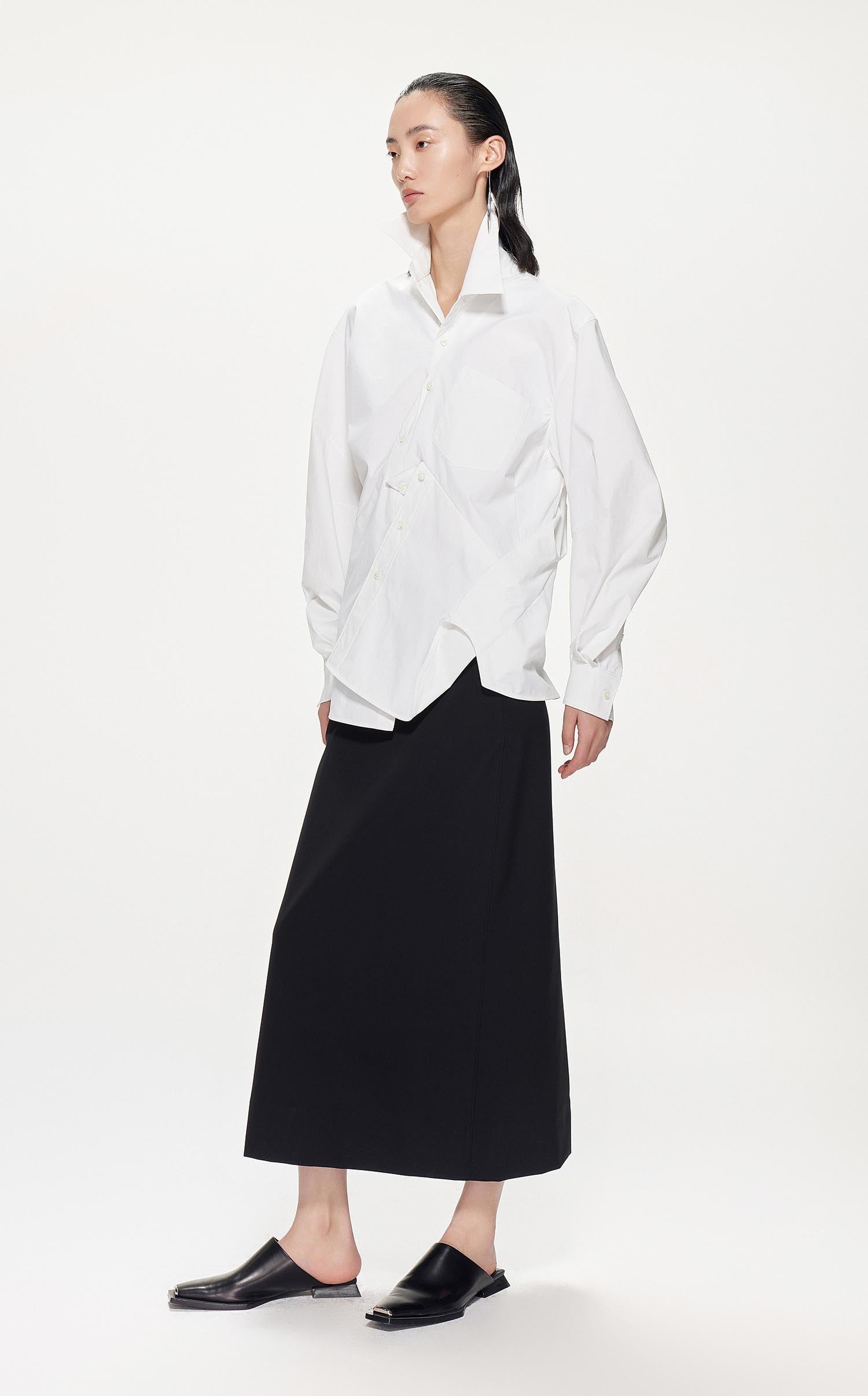 Shirts / JNBY Loose Fit Asymmetric Turndown CollarLong Sleeve Shirt