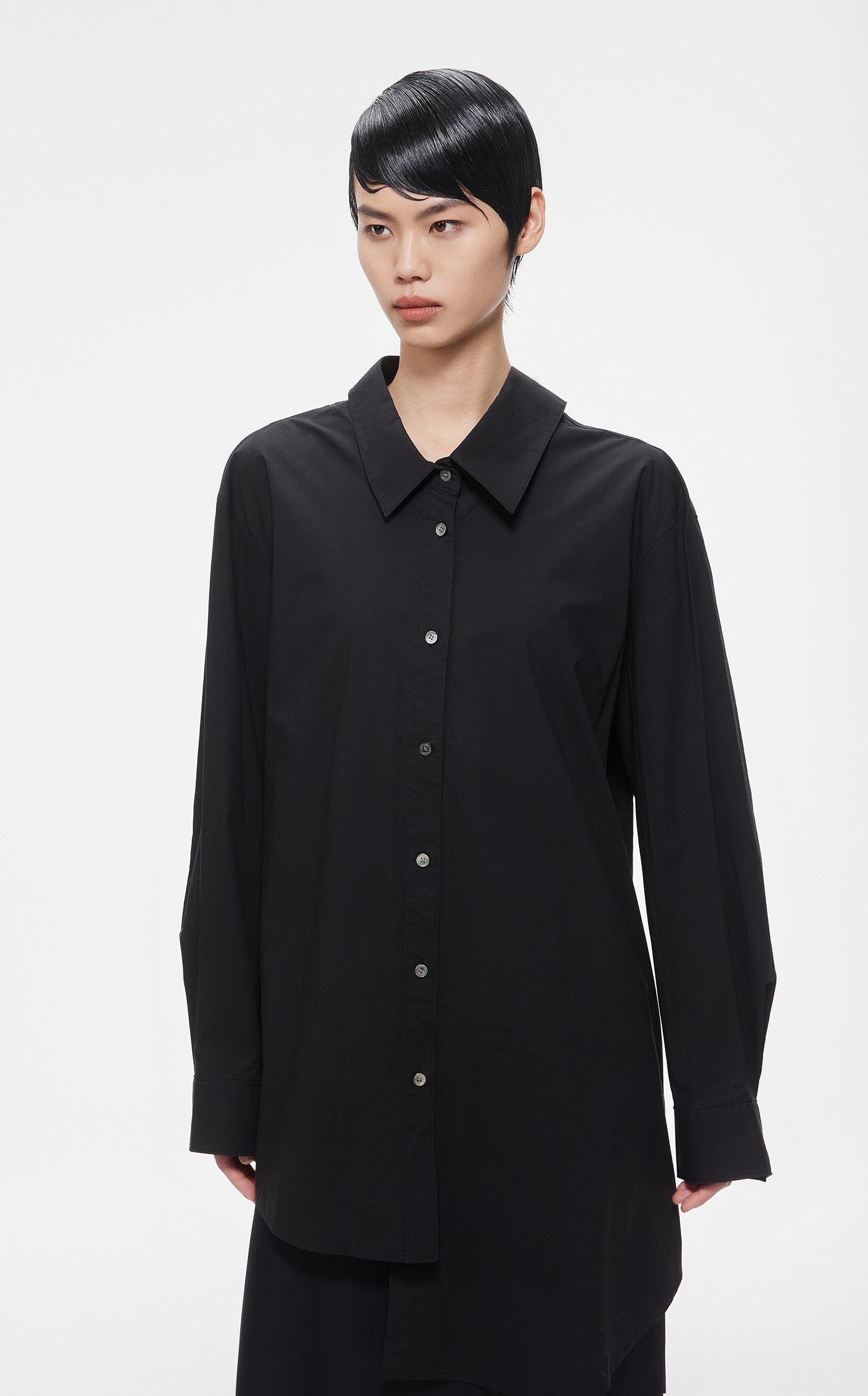 Shirts / JNBY Loose Fit Asymmetric Cotton Long Sleeve Shirt