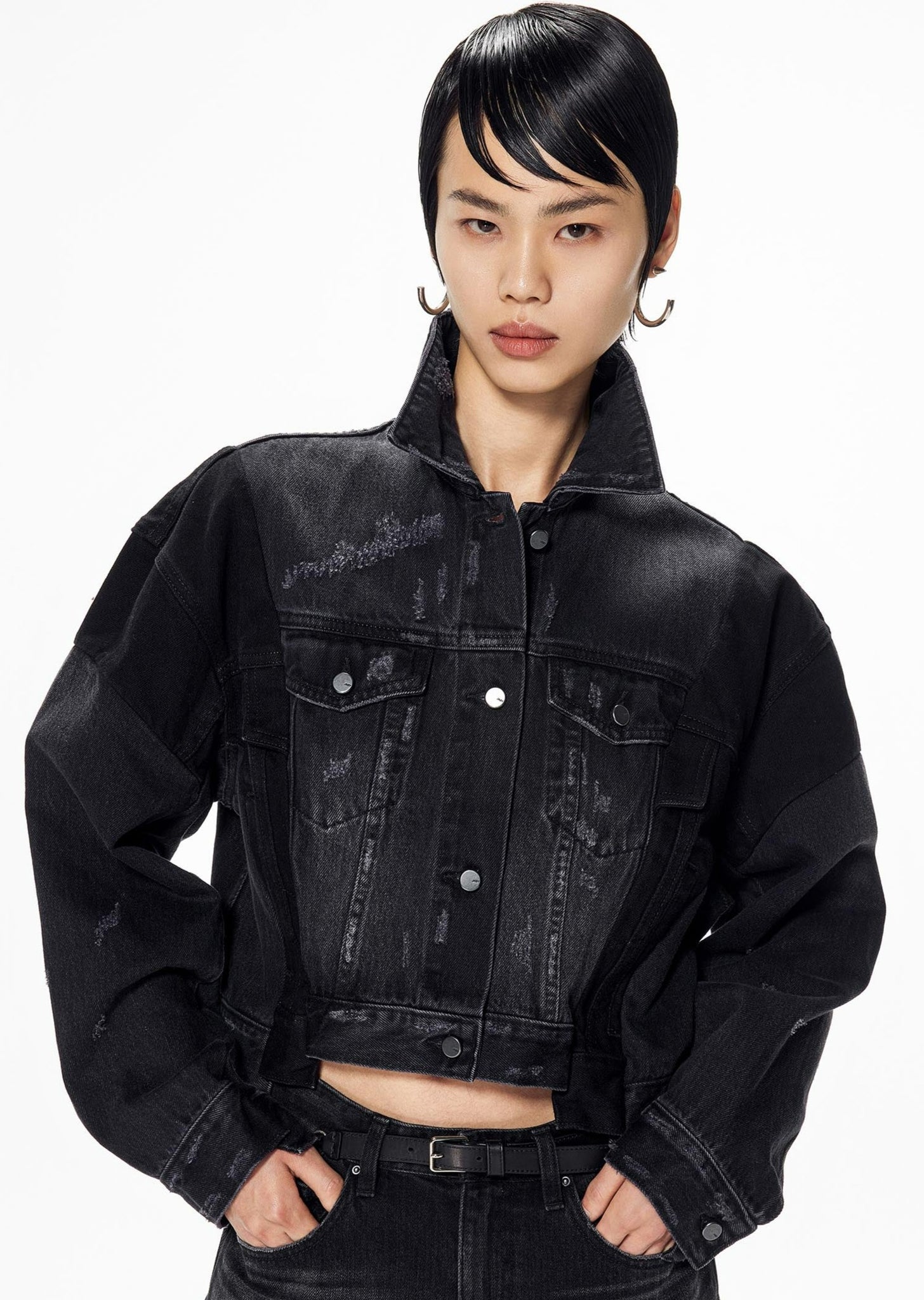 Jacket / JNBY Loose Fit Turndown Collar Short Denim Jacket