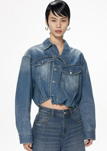 Jacket / JNBY Loose Fit Asymmetric Short Denim Jacket