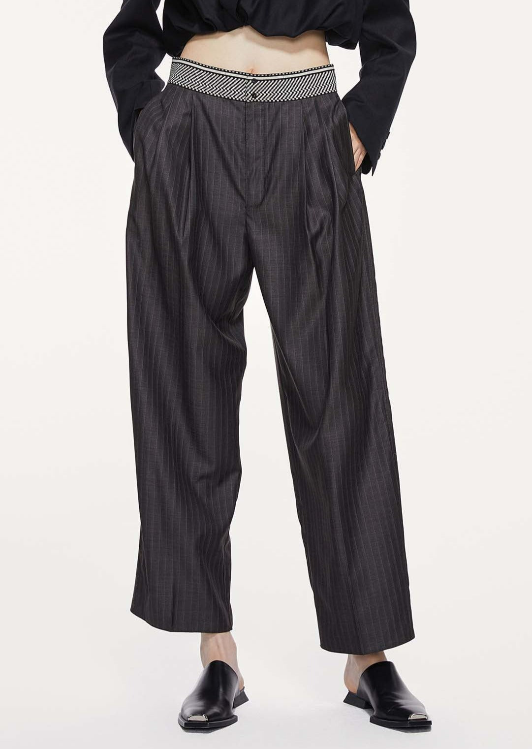 Pants / JNBY Loose Fit Wool Blended Stripped Pants