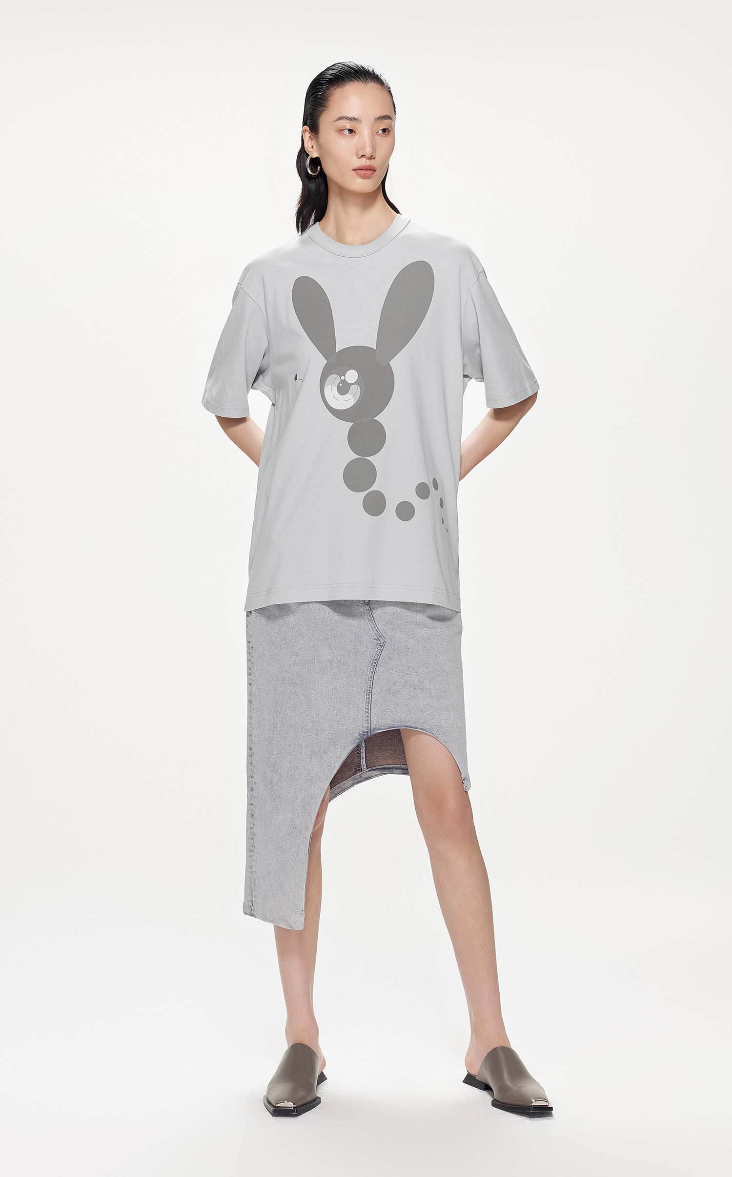 T-Shirt / JNBY Loose Fit Print Bunny H-Line Short Sleeve T-Shirt