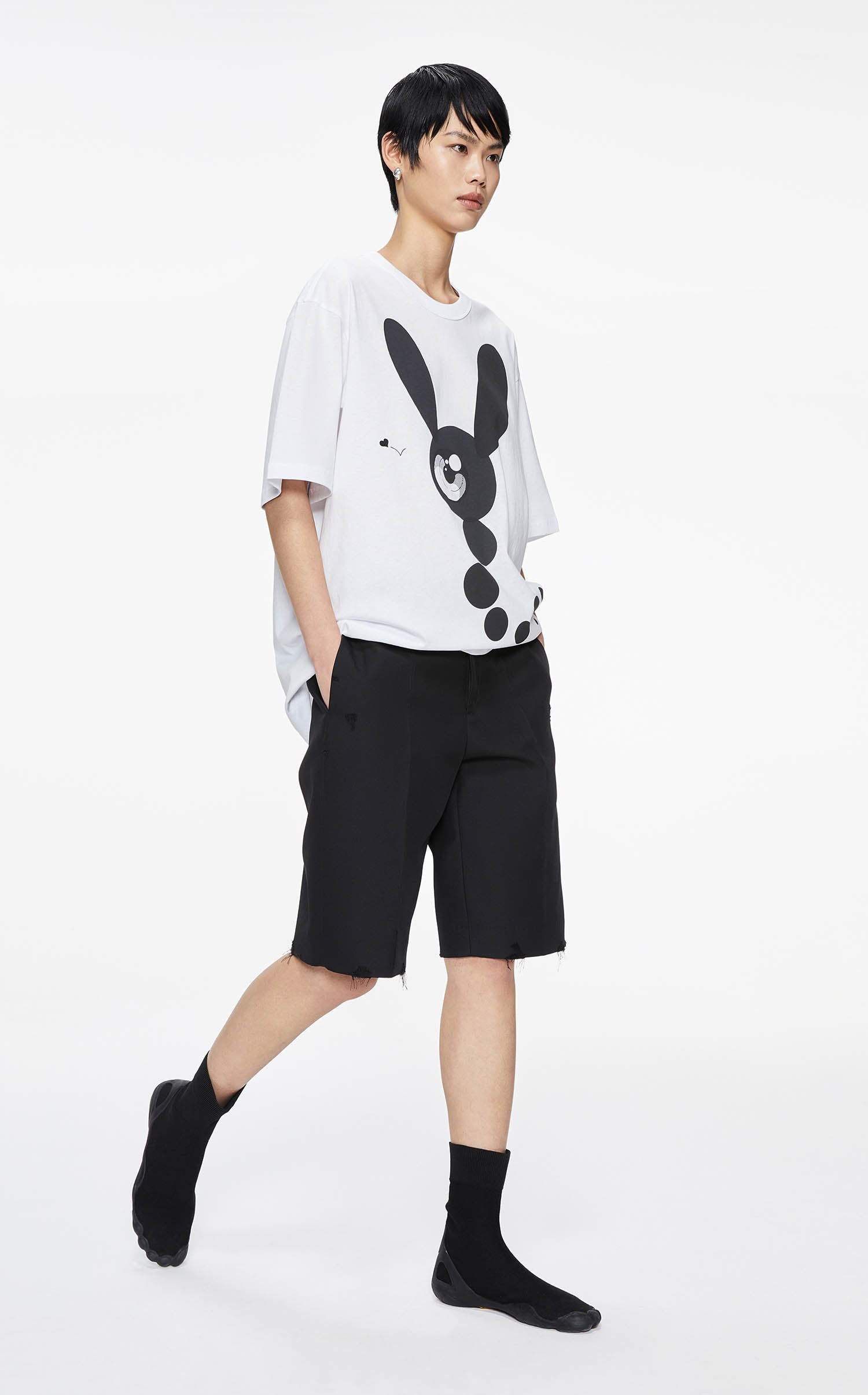 T-Shirt / JNBY Loose Fit Print Bunny H-Line Short Sleeve T-Shirt