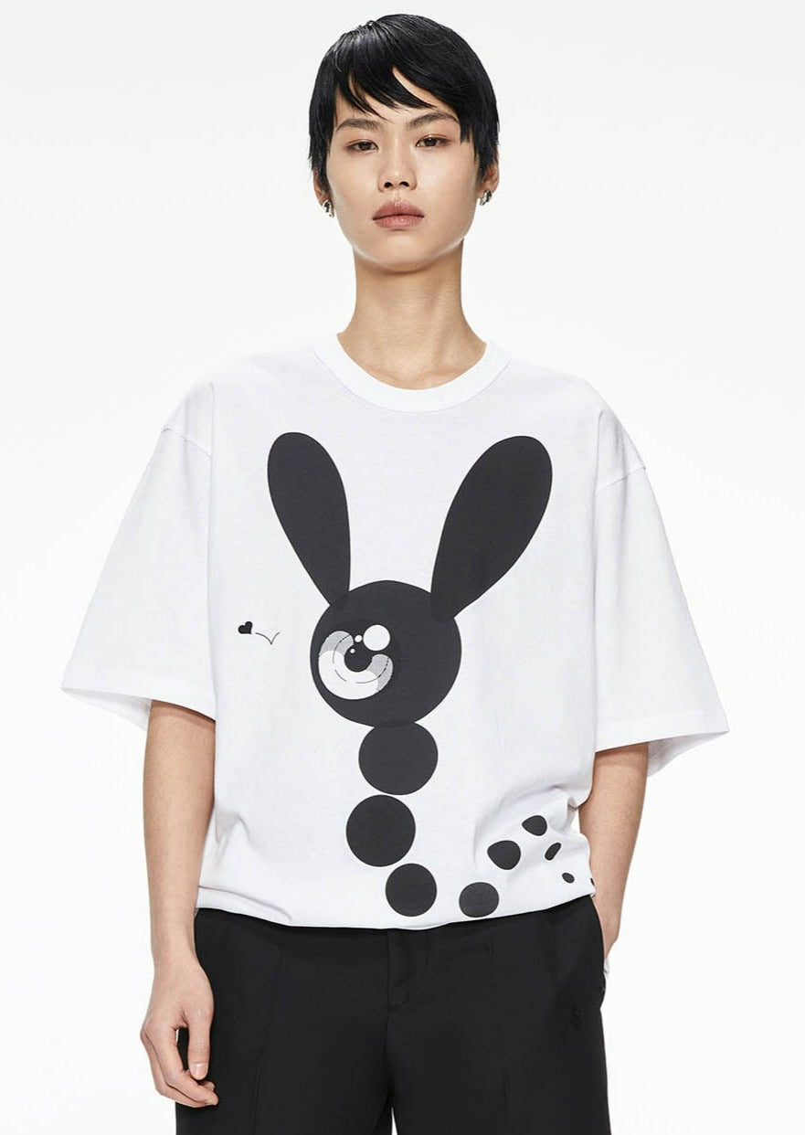 T-Shirt / JNBY Loose Fit Print Bunny H-Line Short Sleeve T-Shirt