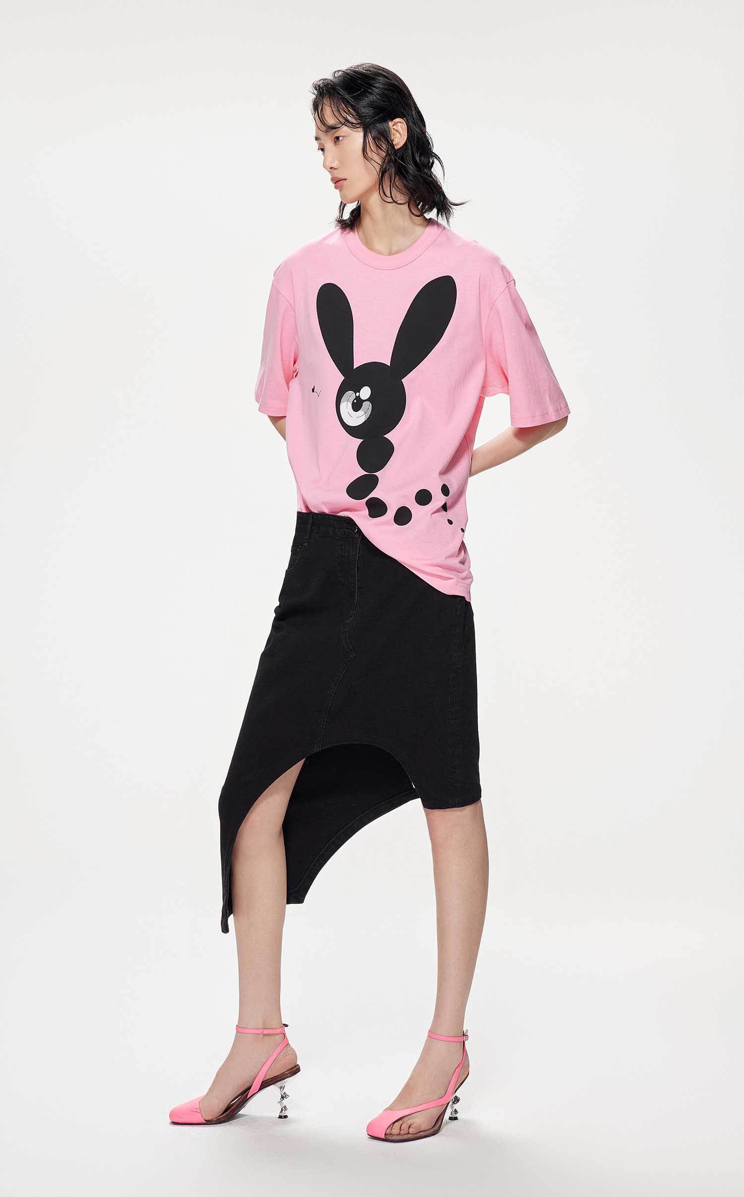 T-Shirt / JNBY Loose Fit Print Bunny H-Line Short Sleeve T-Shirt