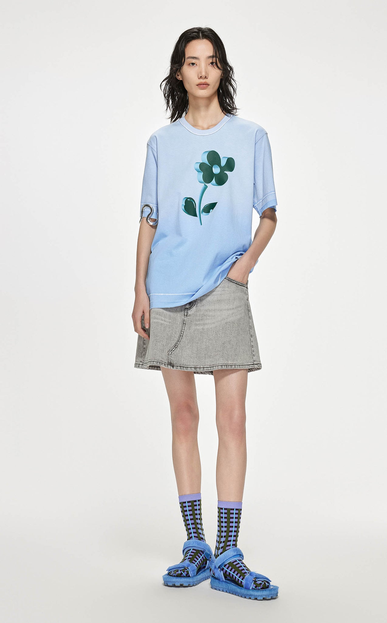 T-Shirt / JNBY loose Fit Floral Print H-Line Short Sleeve T-Shirt