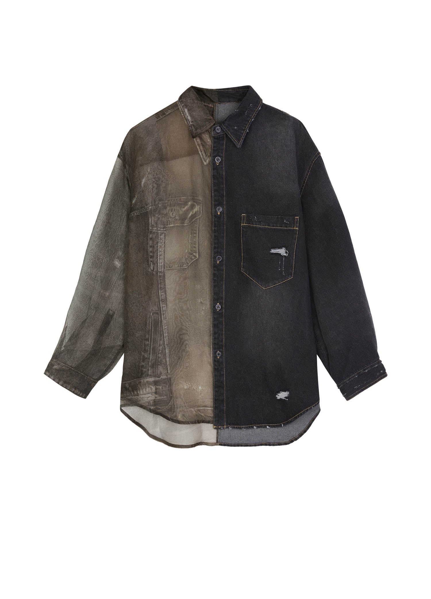 Shirts / JNBY Loose Fit Printing Denim Patchwork Long Sleeve Shirt