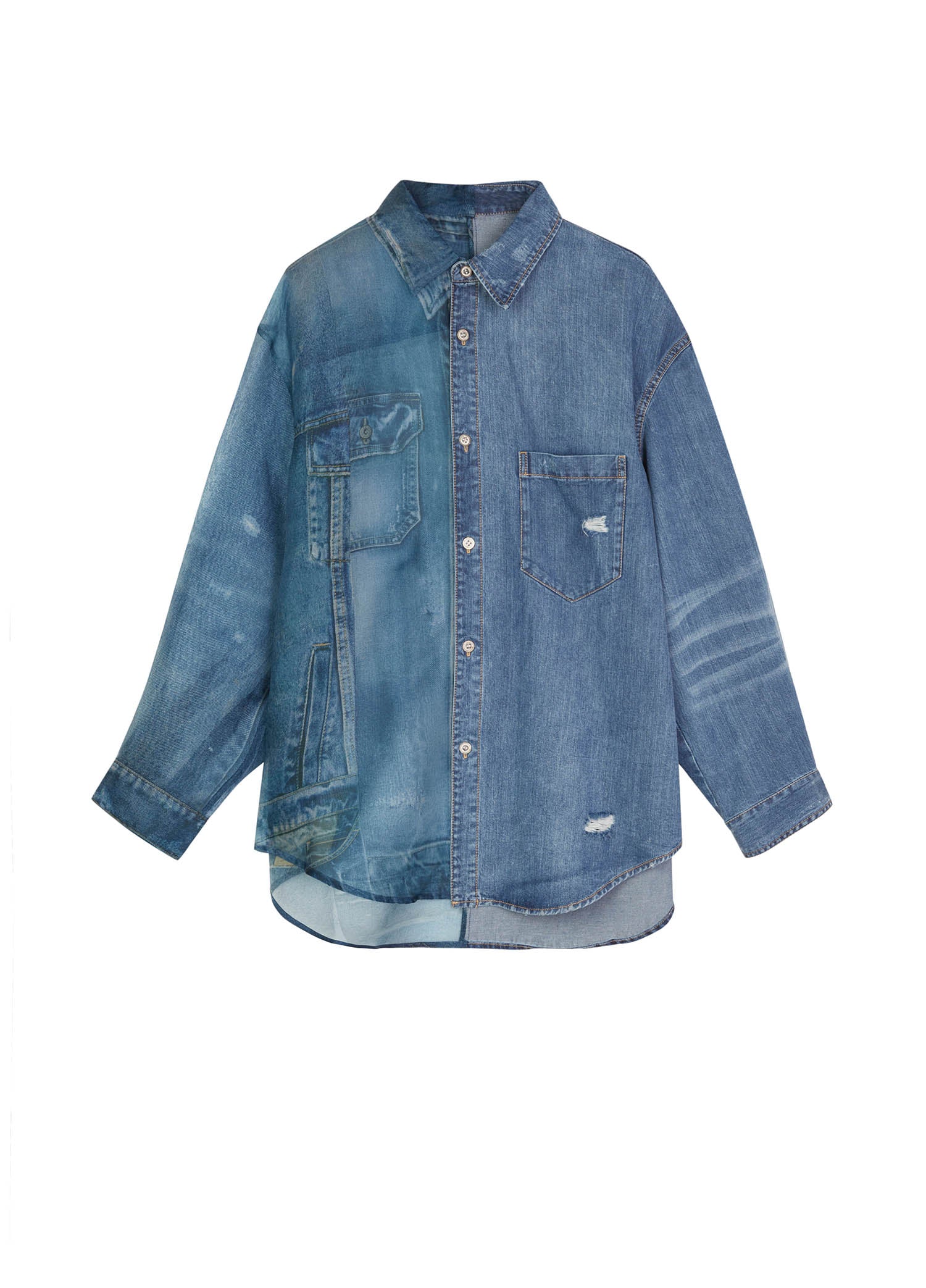 Shirts / JNBY Loose Fit Printing Denim Patchwork Long Sleeve Shirt