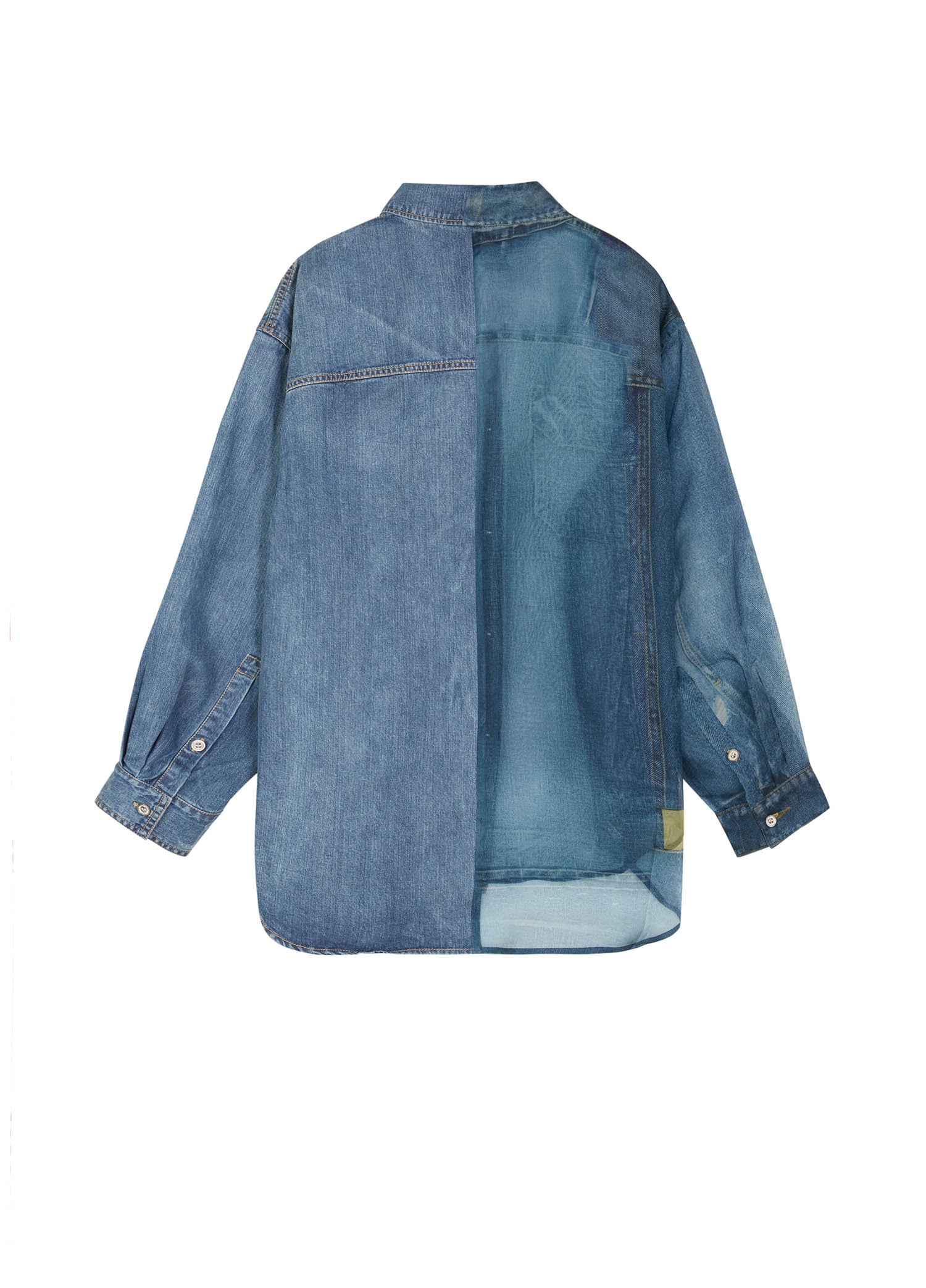 Shirts / JNBY Loose Fit Printing Denim Patchwork Long Sleeve Shirt