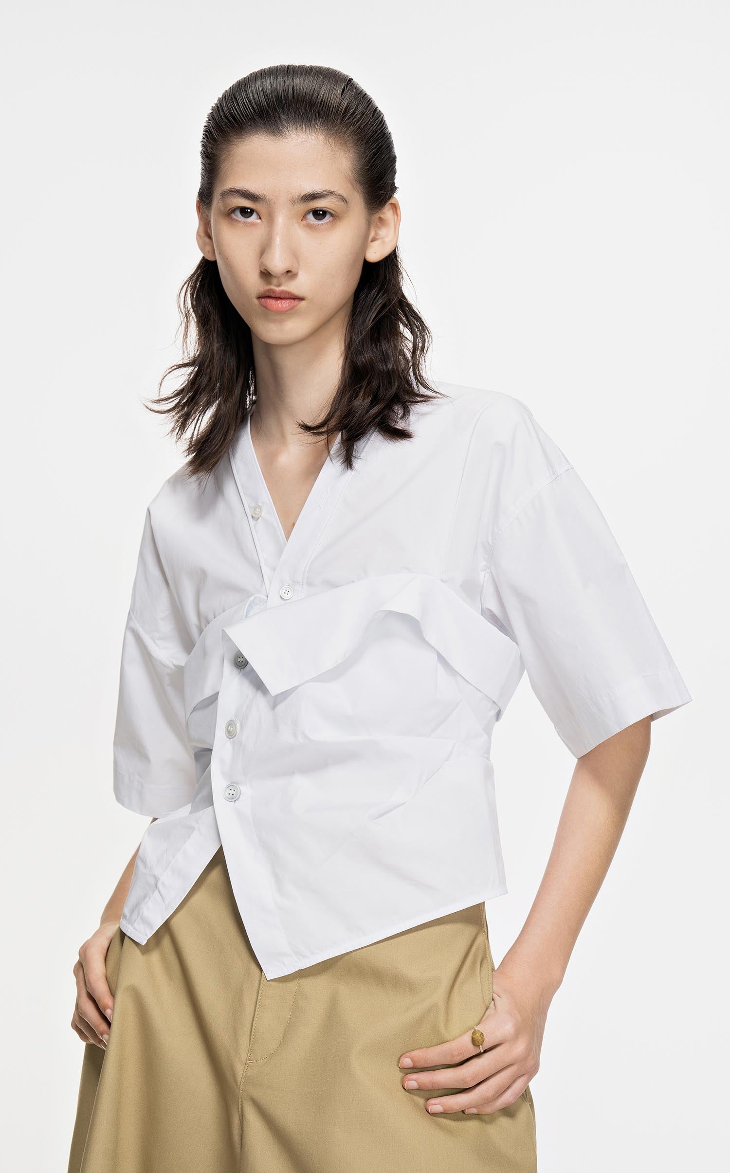 Shirt / JNBY Asymmetrical Short Sleeve Button-down Shirt (100% Cotton)