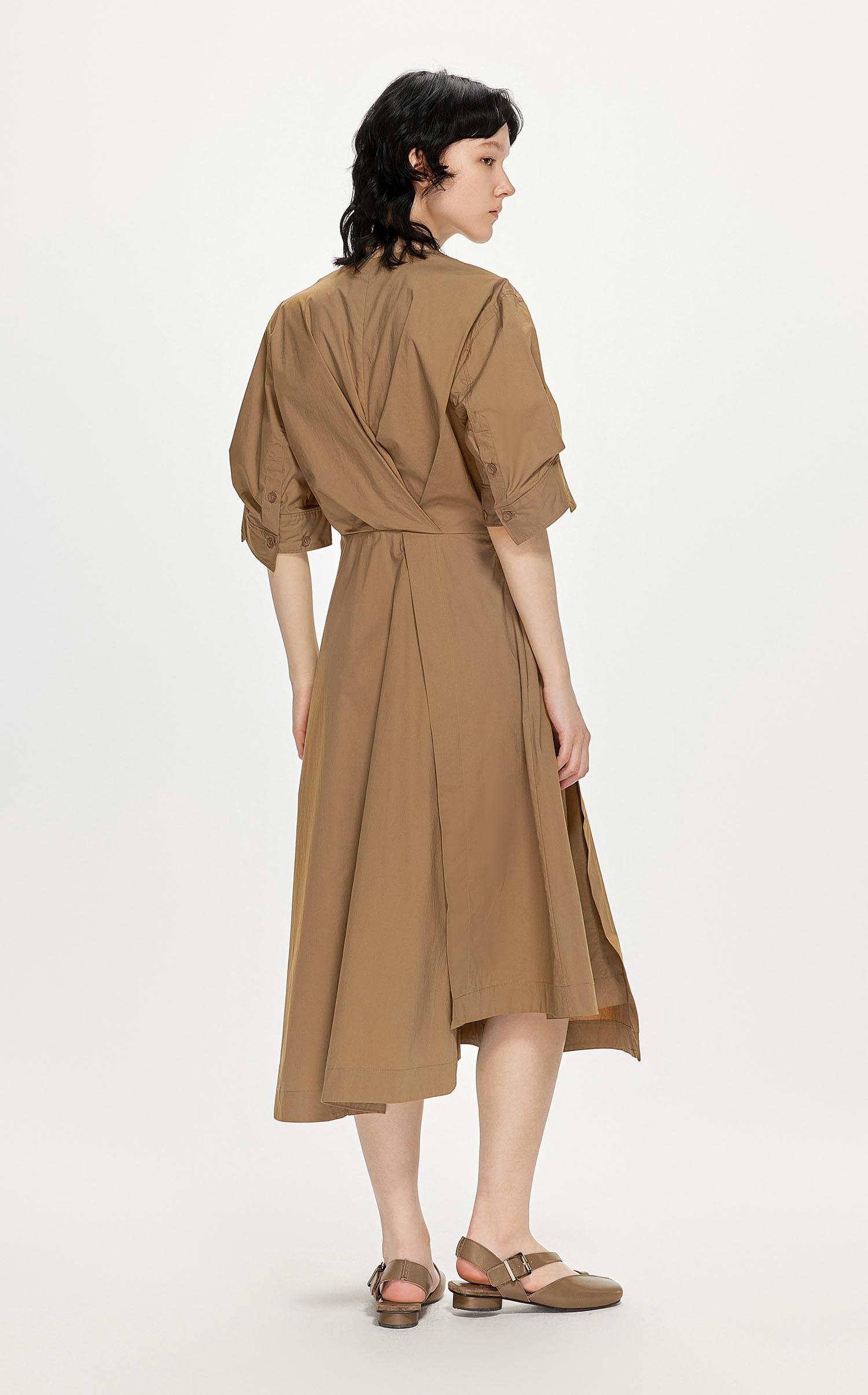 Dresses / JNBY Mid-Sleeve Wrap Waist Midi Dress (100% Cotton)