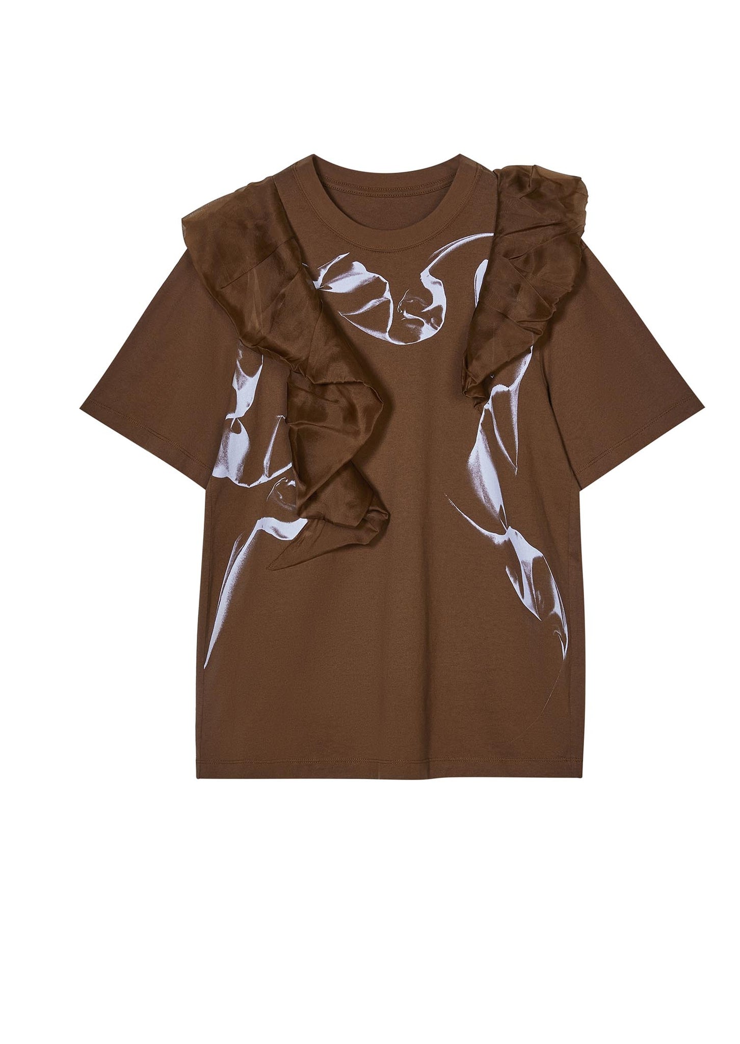 T-Shirt / JNBY Mesh Ruffled Shoulder Short Sleeve T-Shirt (100% Cotton)