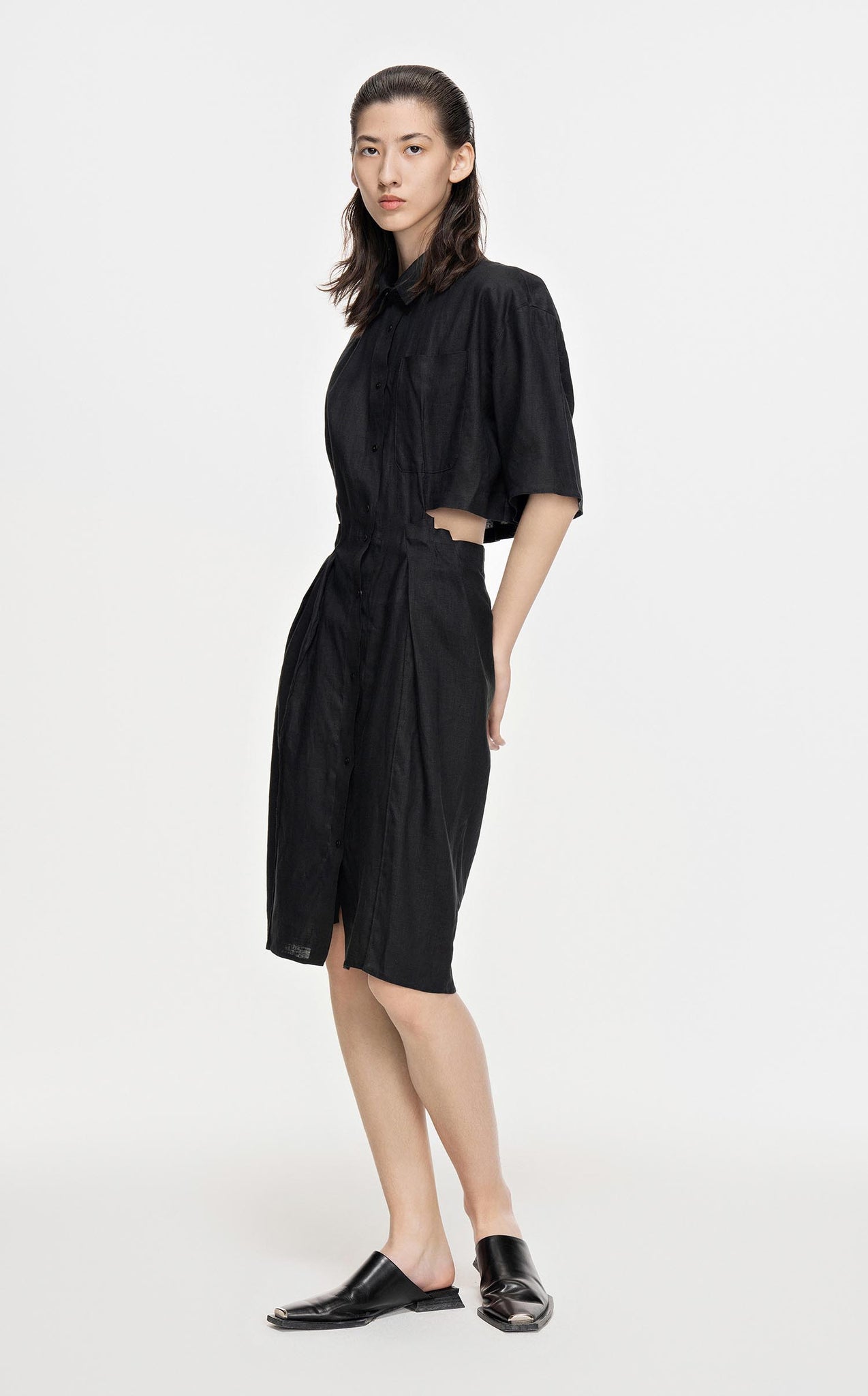 Dresses / JNBY Solid Shirt Style Mid-Sleeve Dress