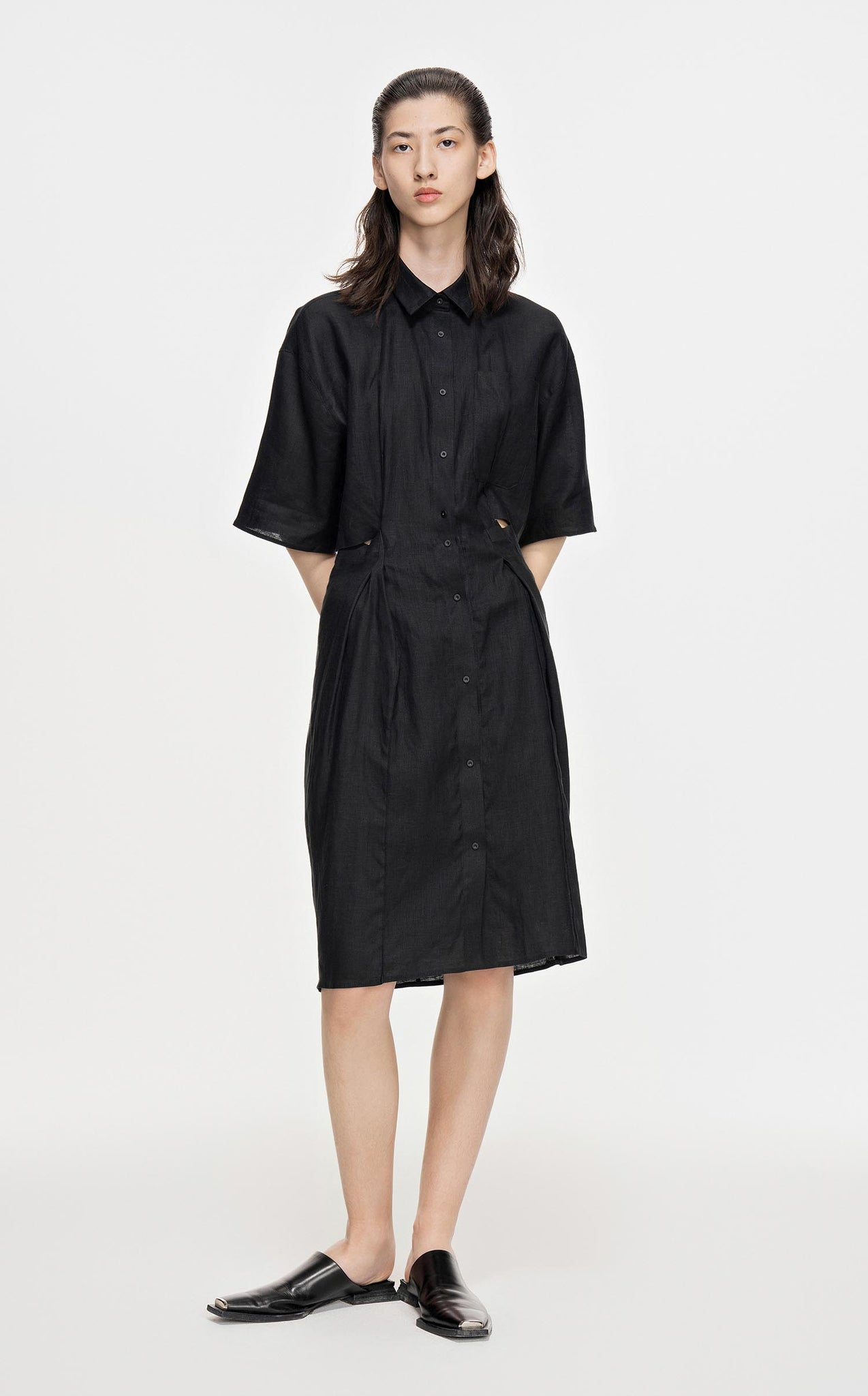 Dresses / JNBY Solid Shirt Style Mid-Sleeve Dress