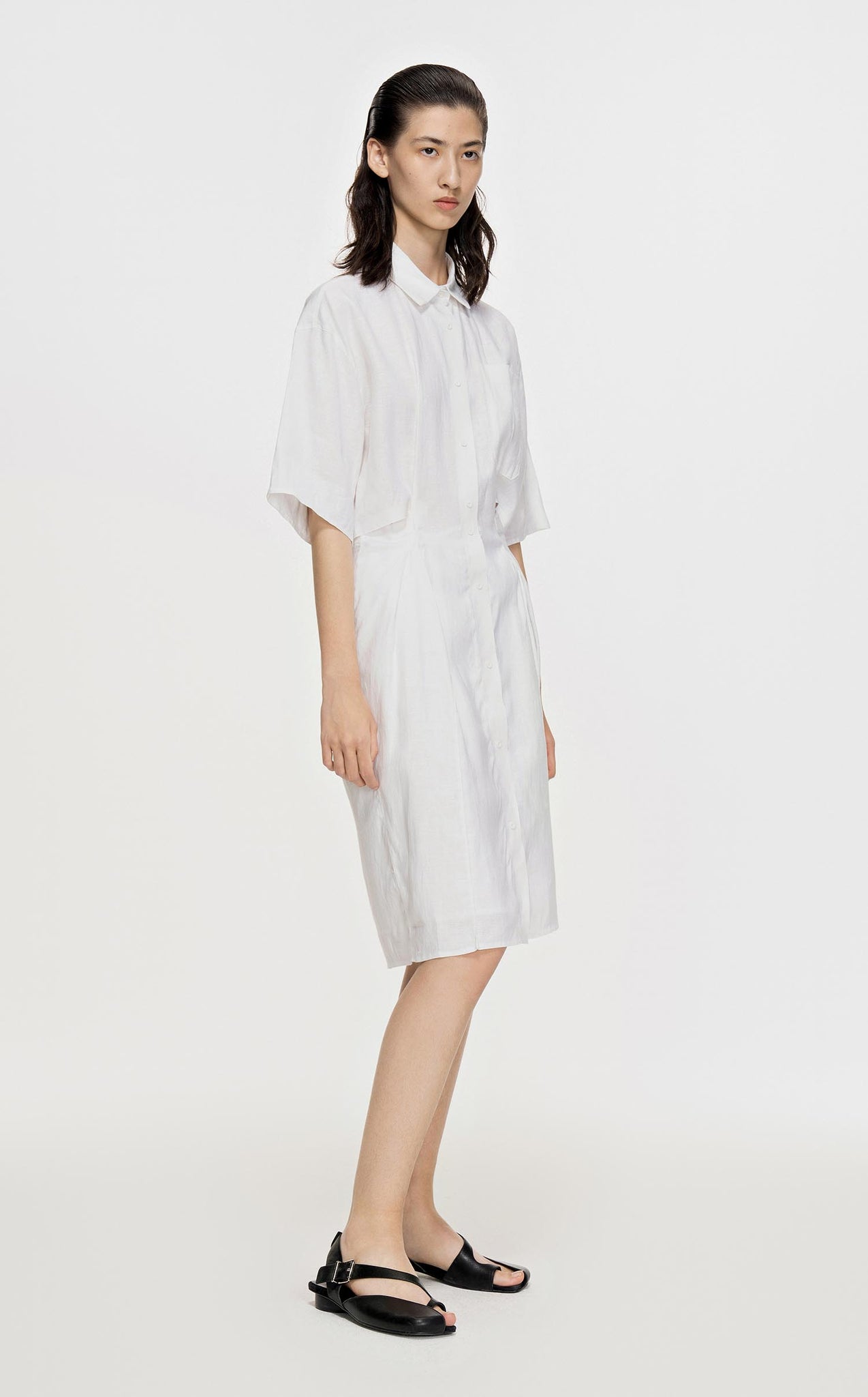 Dresses / JNBY Solid Shirt Style Mid-Sleeve Dress