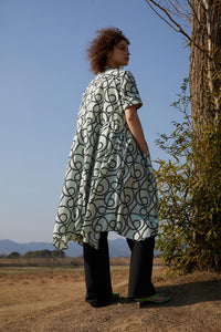 Dresses / JNBY Full Curved Line Print Short Sleeve Dress (100% Cotton)