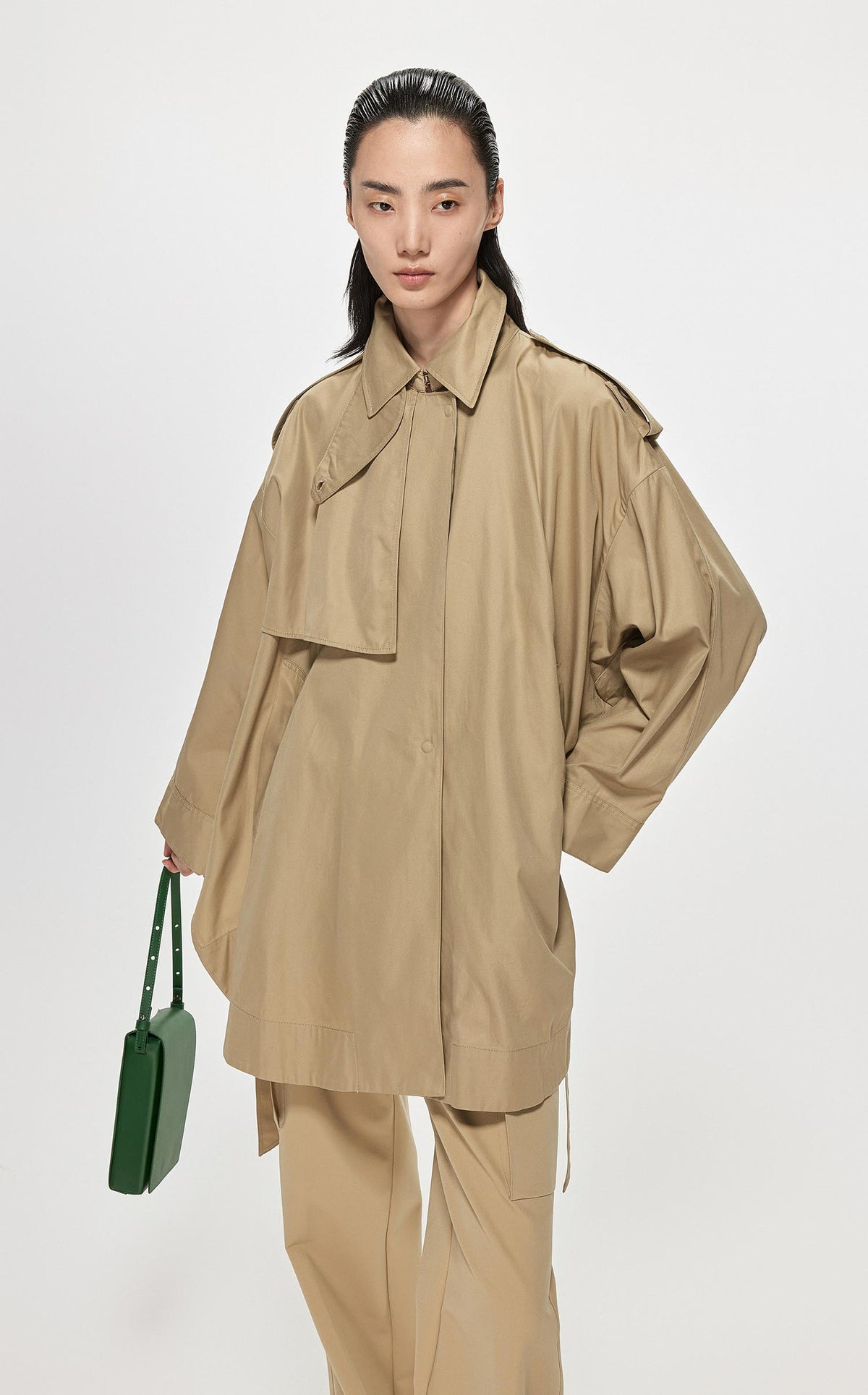 Coat / JNBY Loose Fit Cotton H-Line Trench Coat (100% Cotton)