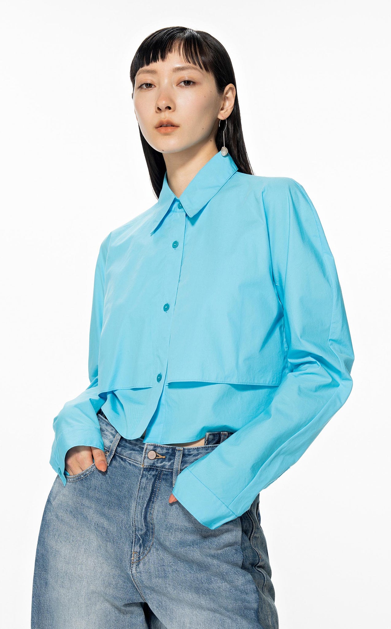 Shirts / JNBY Mock-Two-Piece Cotton Long Sleeve Shirt