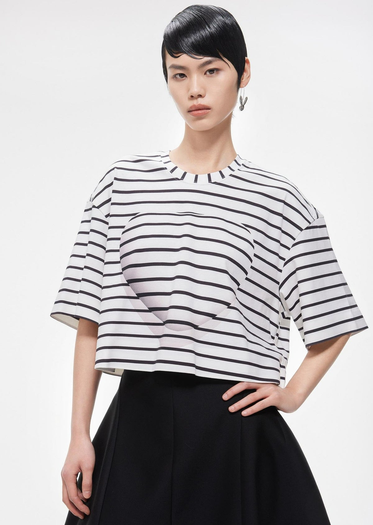 T-Shirt / JNBY Loose Fit Stripped H-Line Cotton T-Shirt