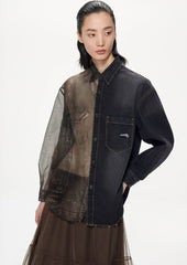 Shirts / JNBY Loose Fit Printing Denim Patchwork Long Sleeve Shirt