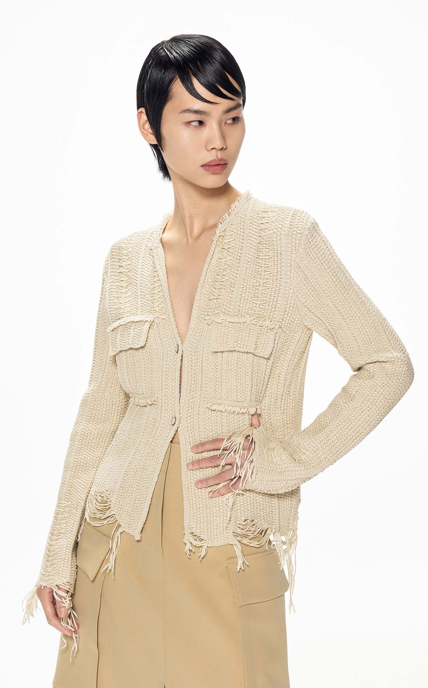 Cardigans / JNBY Woven Irregular H-Line Cropped Cardigan