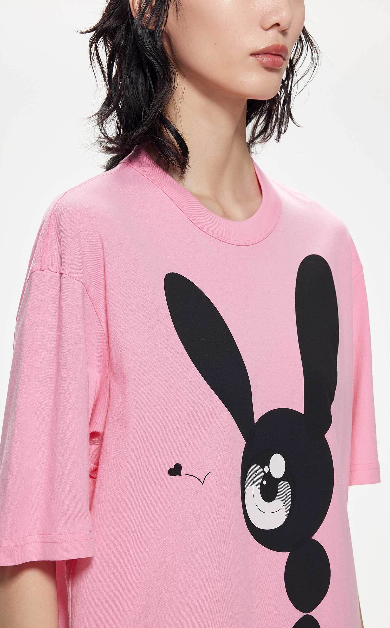 T-Shirt / JNBY Loose Fit Print Bunny H-Line Short Sleeve T-Shirt